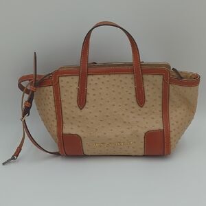 Dooney & Bourke Ostrich Embossed Leather Satchel Handbag Crossbody Purse Tan